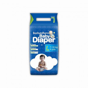 Bashundhara Baby Diaper L (7-18Kg) (4 pcs) Belt system